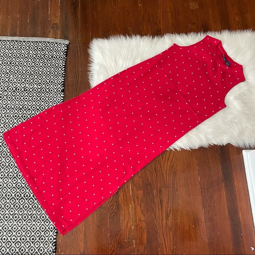 90s Red Dress Y2K Maxi Dress White Stars Sleeveless Knit Mountain Lake Cotton